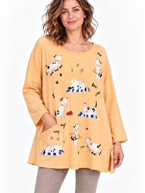 Jess & Jane XL Bull Terrier Novelty Print Lagenlook Tunic Top USA art to wear